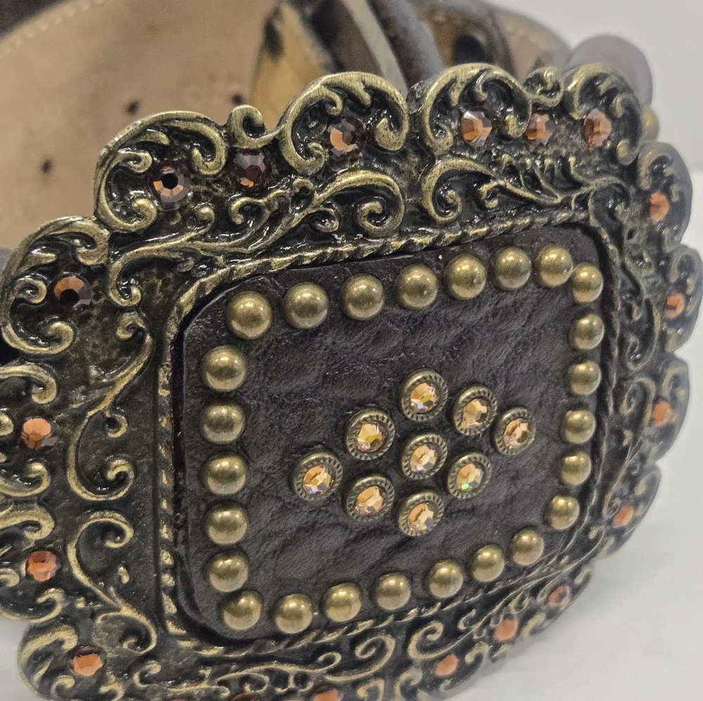 LR leather western cowboy boho Beaded Studded Belt SIZE‎ M